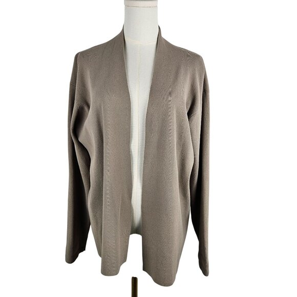 Eileen Fisher Cardigan Large Italian Yarn Beige Tan Open Front Sweater Career - Picture 1 of 9